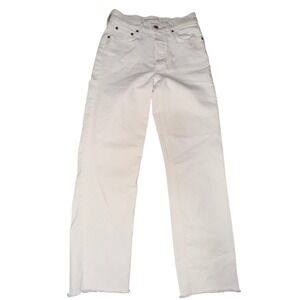 Denim Forum‎ The Arlo High Rise Straight 24 White Raw Hem Jeans Minimalist Chic